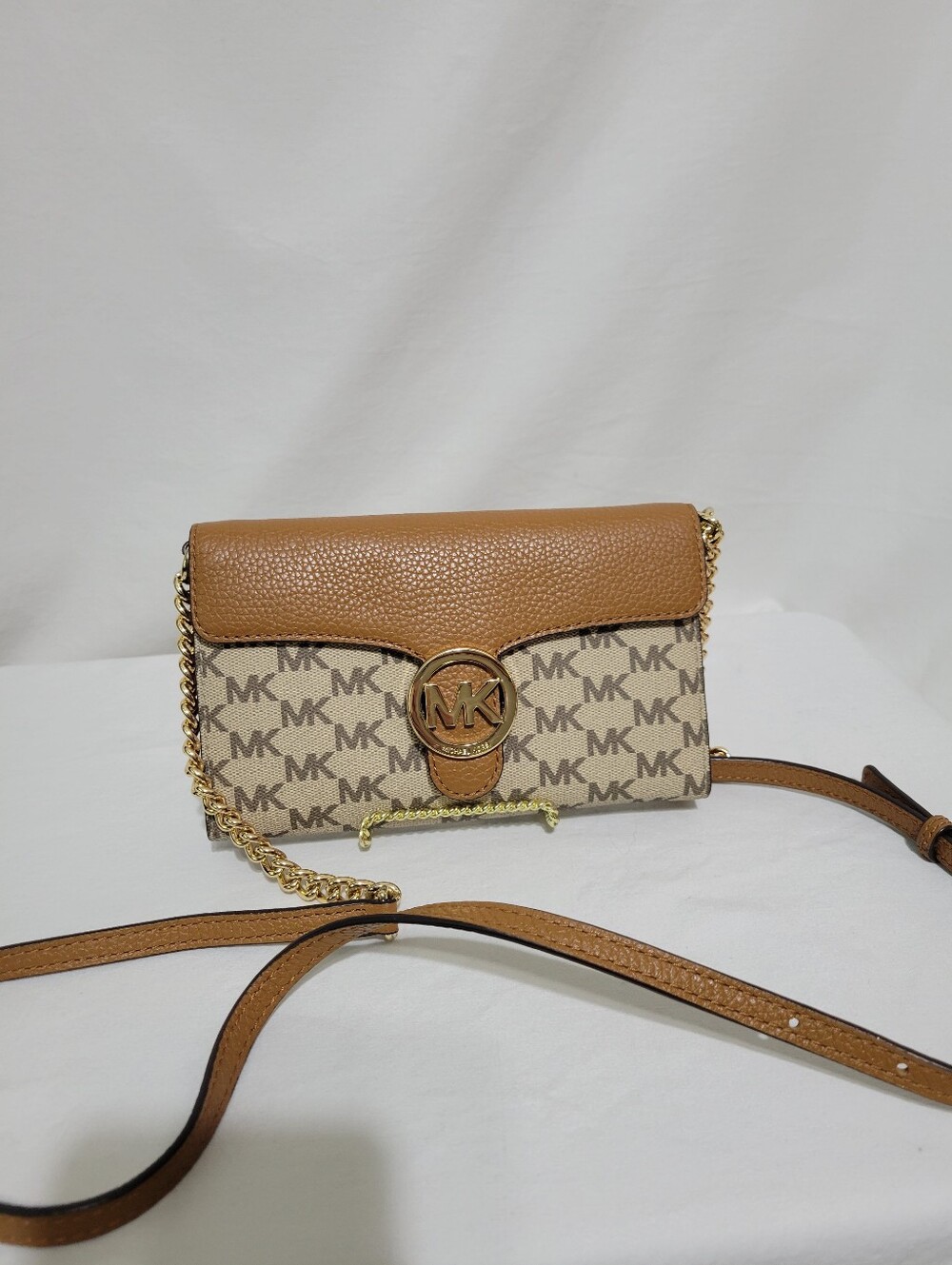 Michael Kors Tan and Beige Signature MK Crossbody Bag